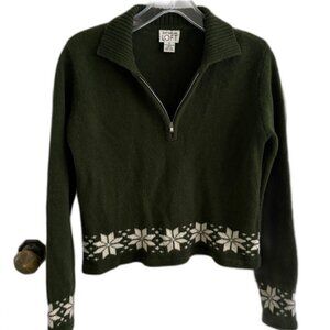 Ann Taylor LOFT Fair Isle Shetland Wool 1/4 zip cropped Sweater vintage Sz S